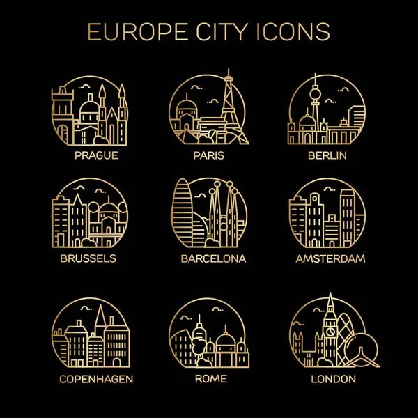 Europe city icons set — Stock Vector