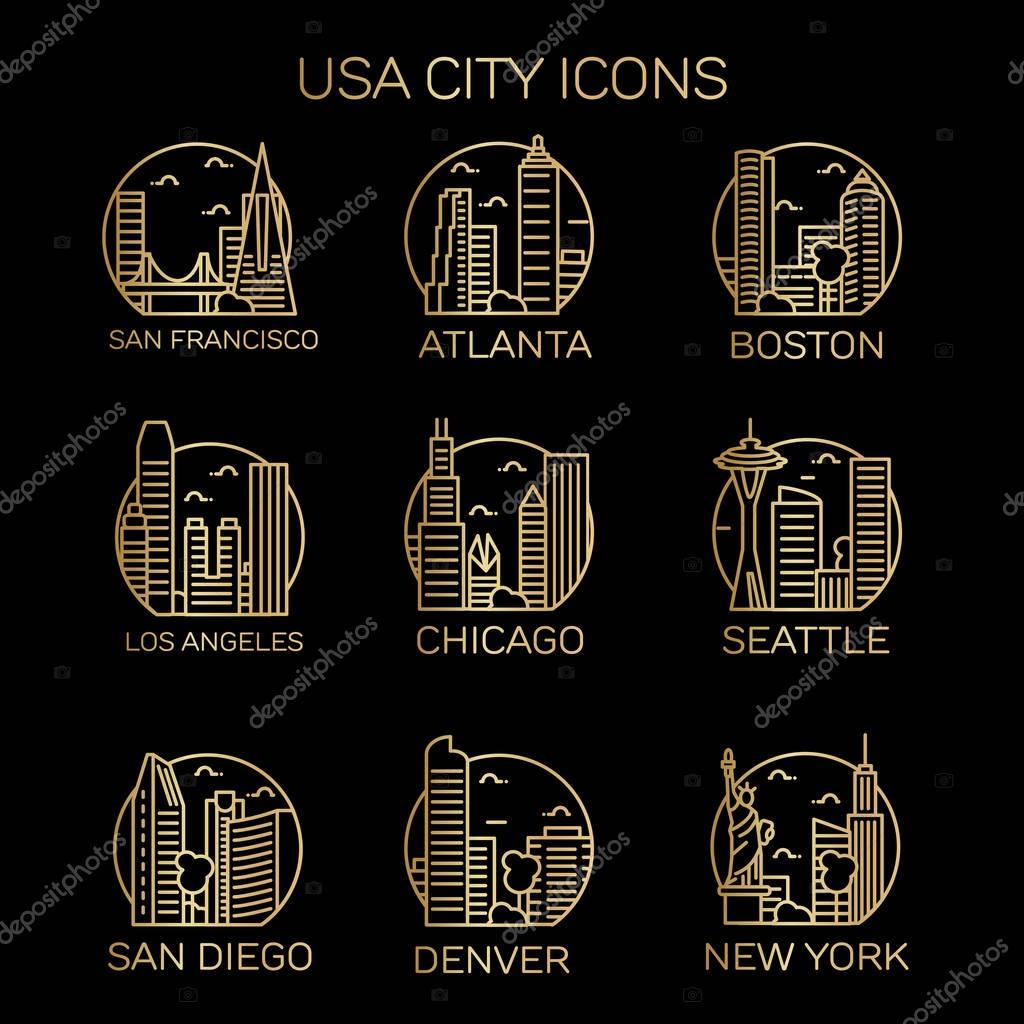 USA city icons. Vector illustration