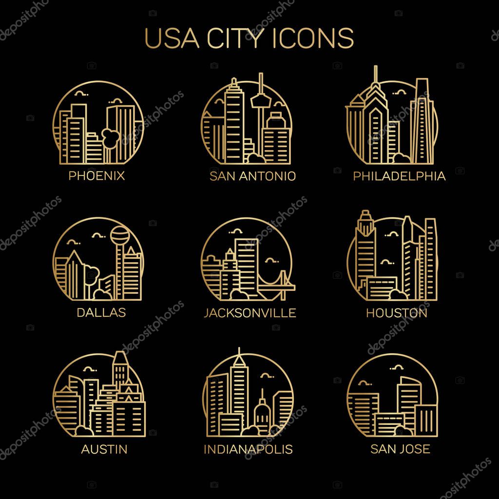 USA city icons. Vector illustration