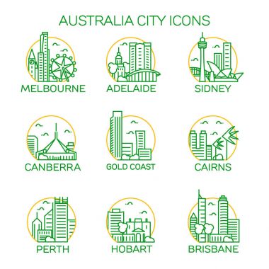 Avustralya şehirler Icons set