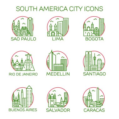 South America city icons. clipart