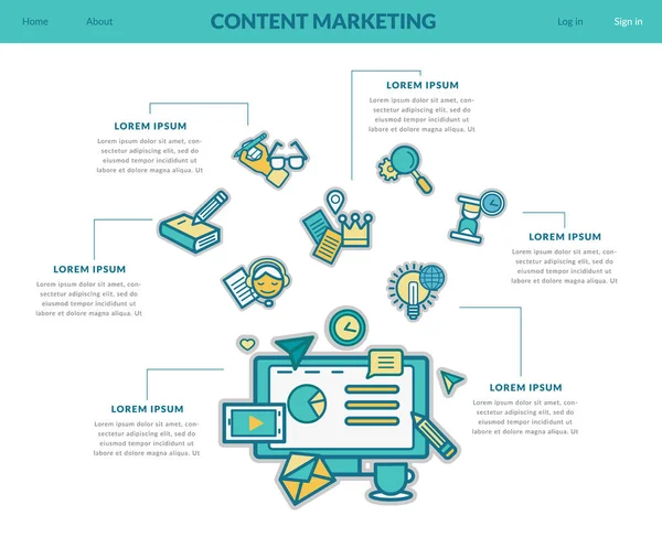 Content marketingu koncepcja dla strony sieci web — Wektor stockowy