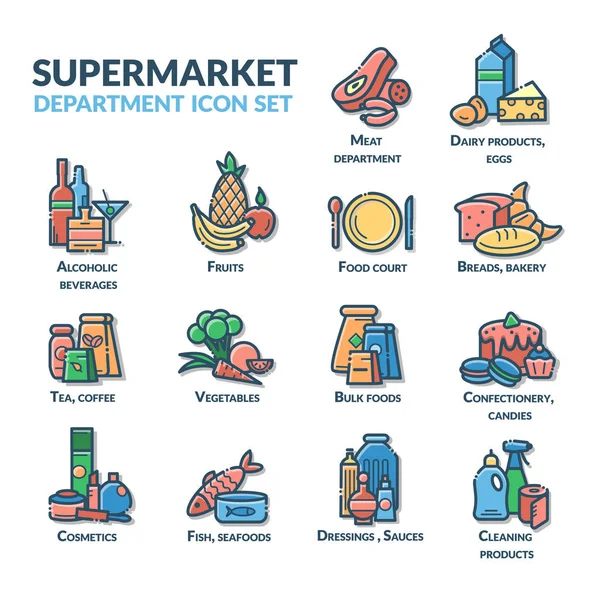 Süpermarket bölümü Icon set — Stok Vektör