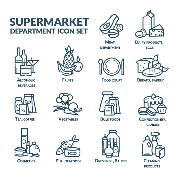 Conjunto de iconos de departamento de supermercado — Archivo Imágenes Vectoriales