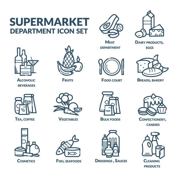 Süpermarket bölümü Icon set — Stok Vektör