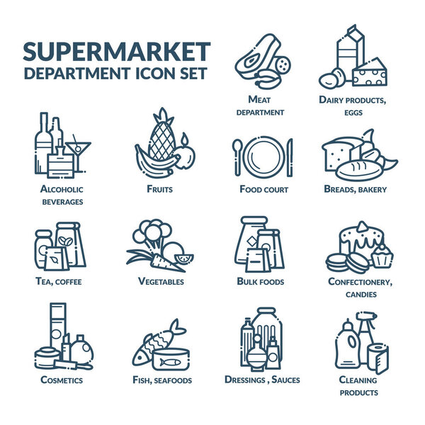 Supermarket department icon set
