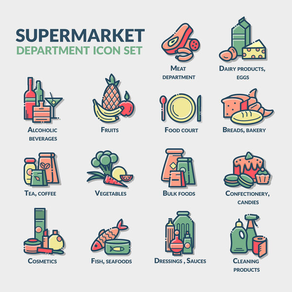 Supermarket department icon set