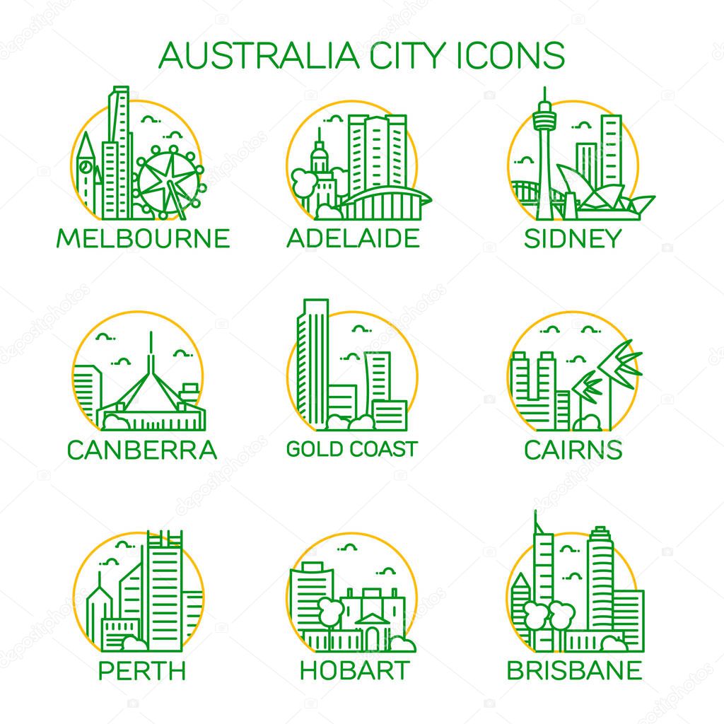 Australia cities icons set