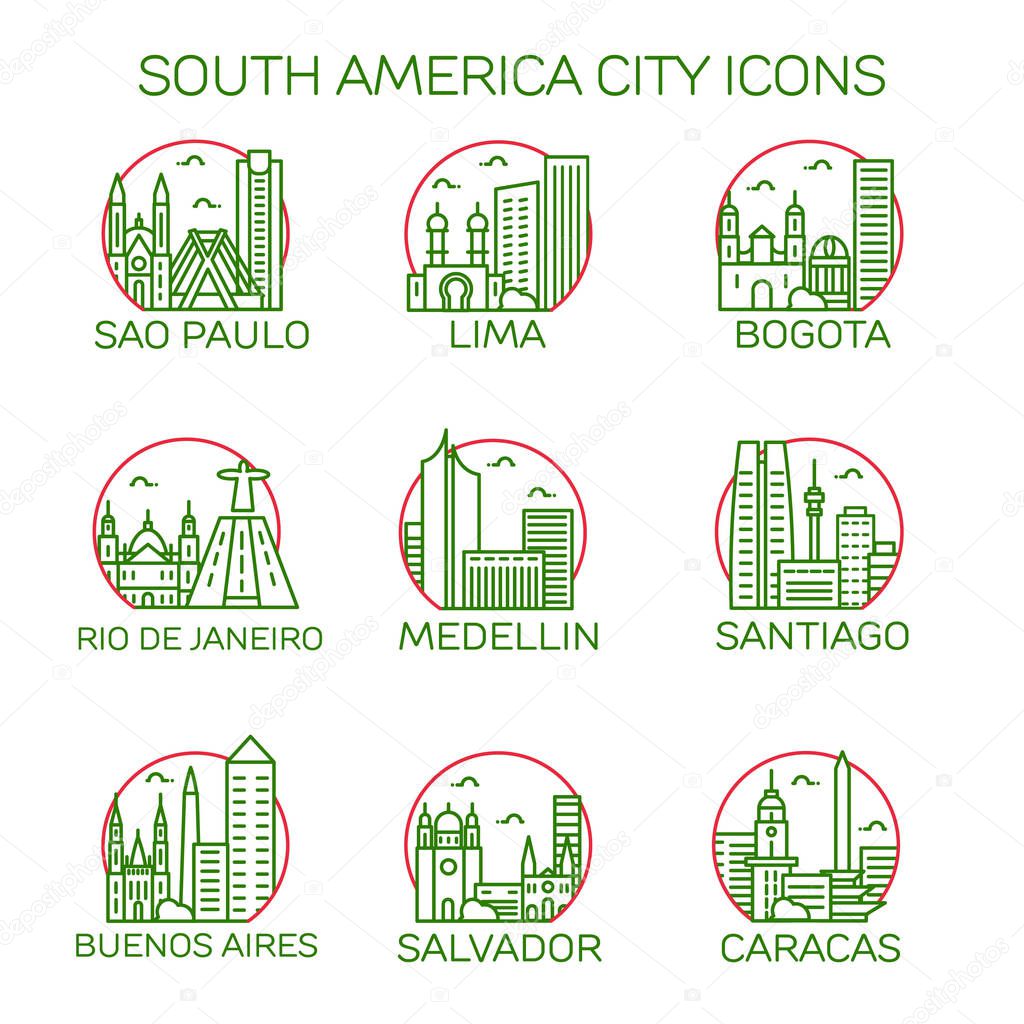 South America city icons.