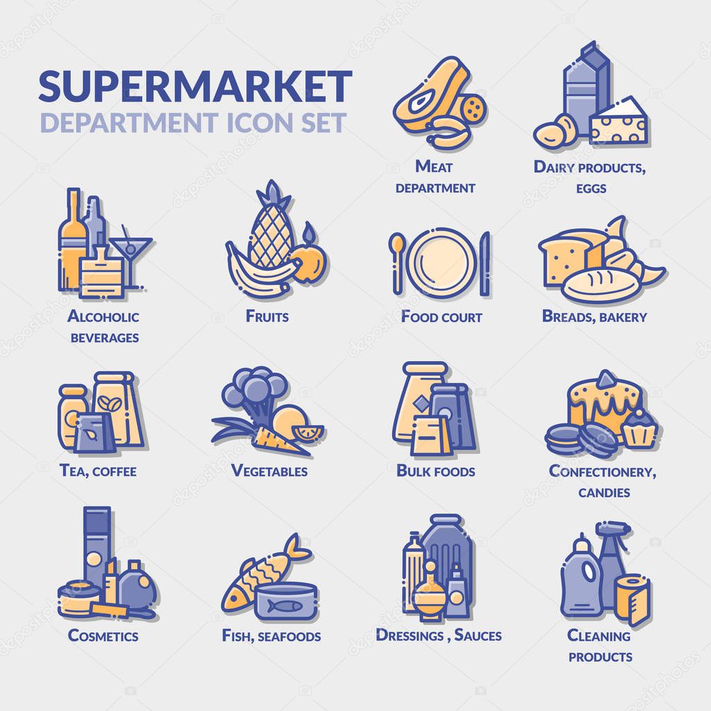 Supermarket department icon set