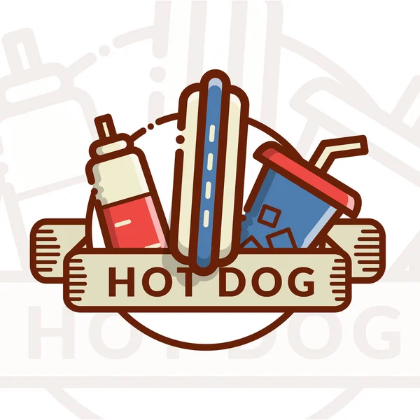 Insignia de perro caliente, etiqueta, logotipo, icono — Vector de stock
