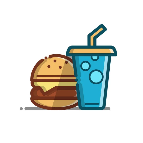 Hamburguesa y bebida icono — Vector de stock