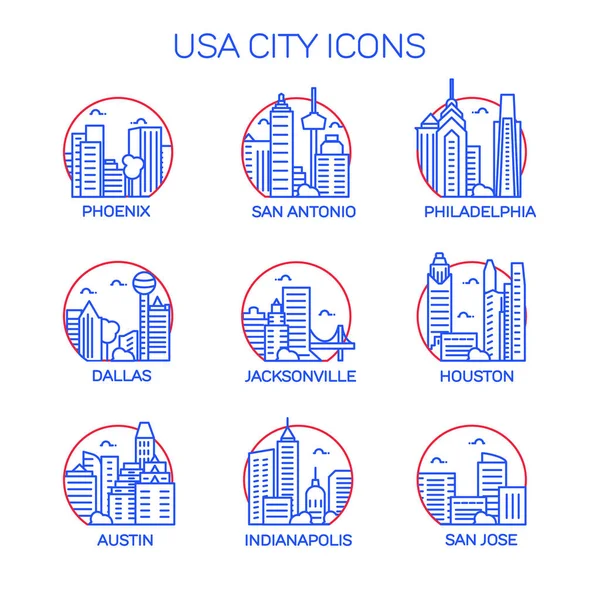 Estados Unidos iconos de la ciudad — Vector de stock