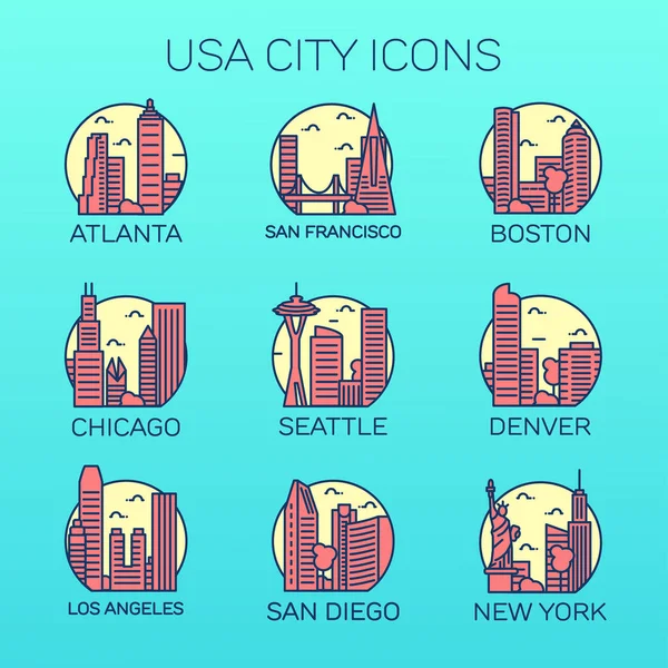 Estados Unidos iconos de la ciudad — Archivo Imágenes Vectoriales