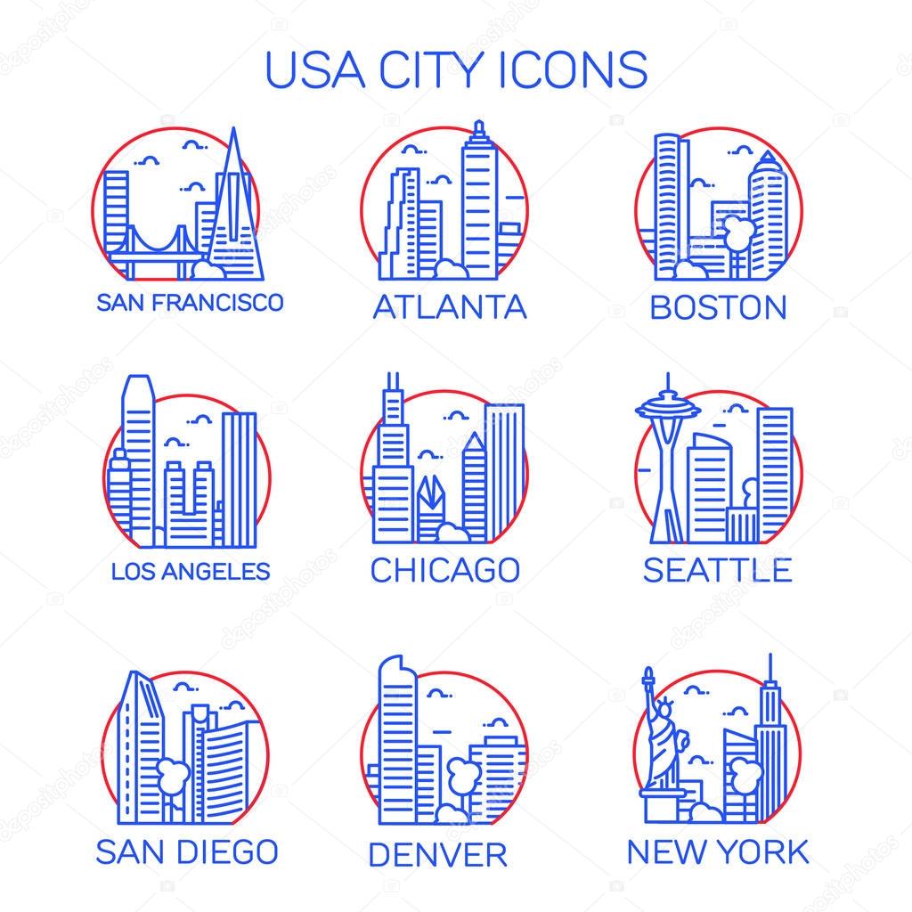 USA city icons. Vector illustration
