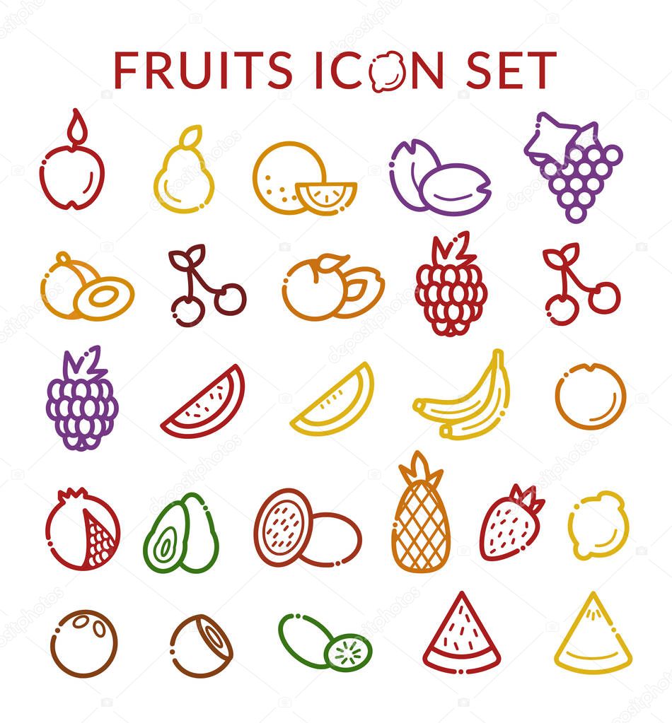 Fruits icon set. Vector illustration