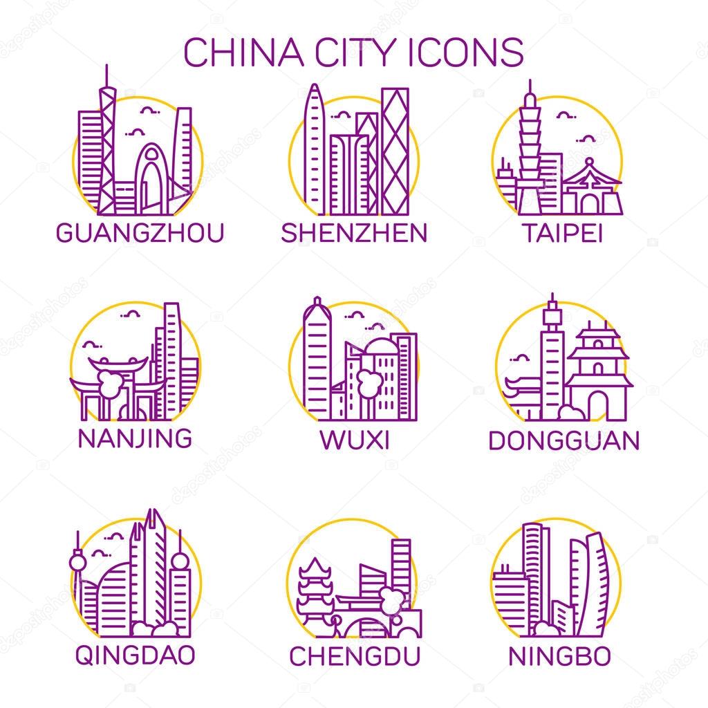 China cities icons set
