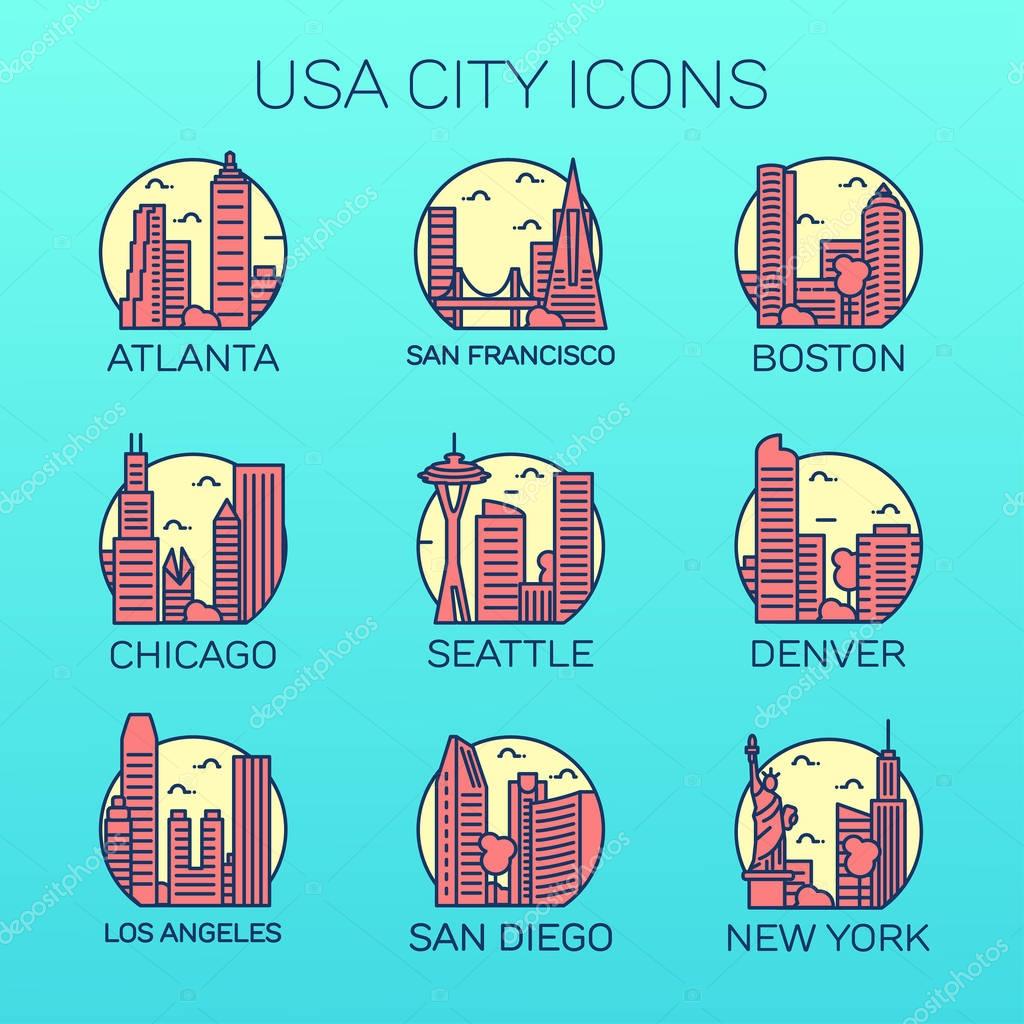 USA city icons. Vector illustration