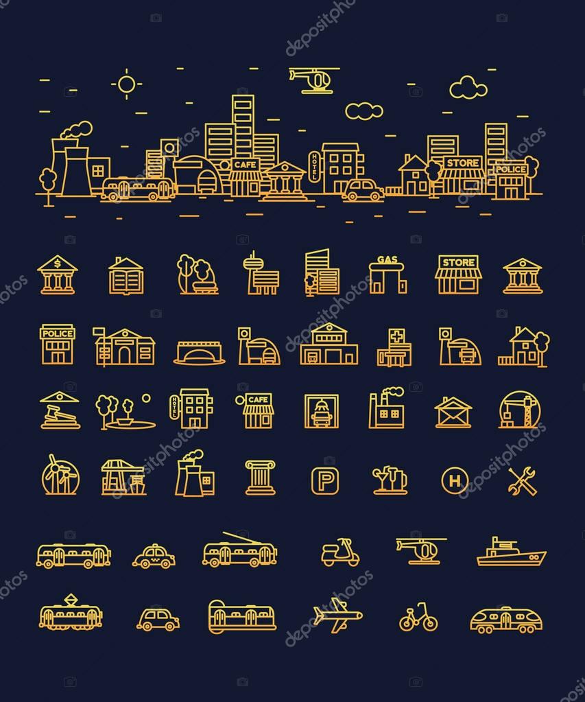 Set vector line icons in flat design smart city and technology with elements for mobile concepts and web apps.