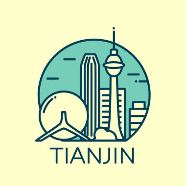  Tianjin şehir simgesi düz kontur stili