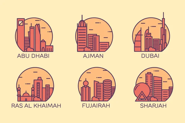 Abu Dhabi, Dubai, Ajman, Ras Al Khaimah, Fujairah, Sharjah — Stock vektor