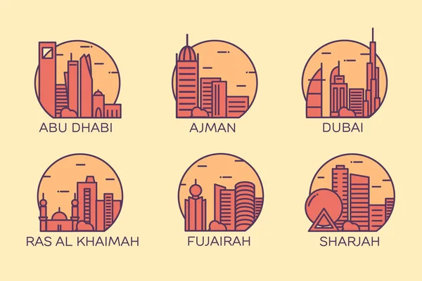 Abu Dhabi, Dubaï, Ajman, Ras Al Khaimah, Fujairah, Sharjah — Image vectorielle