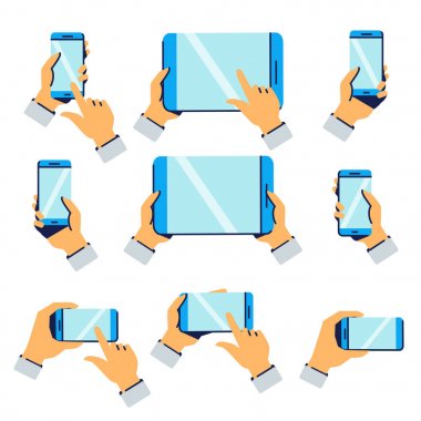 vektör çizim tasarım dijital Tablet ve akıllı cep arka plan kullanarak insan el