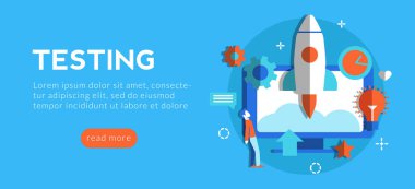 vektör çizim tasarım simgeleri mavi arka plan ile dizüstü. Konsept Testleri 