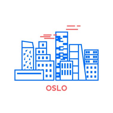 vektör illüstrasyon kontur tasarımı manzarası şehir silueti gökdelenler ve beyaz arka plan üzerinde izole metin Oslo ile