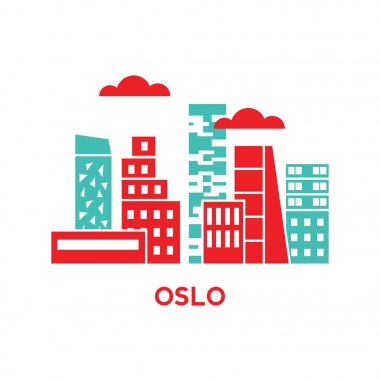 vektör illüstrasyon kontur tasarımı manzarası şehir silueti gökdelenler ve beyaz arka plan üzerinde izole metin Oslo ile