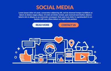 vektör illüstrasyon kontur tasarımı sosyal medya simgeleri mavi zemin üzerine 