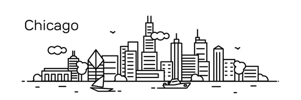 Vektor Illustration Schlaganfall Design Der Skyline Stadtsilhouette Mit Wolkenkratzern Und — Stockvektor