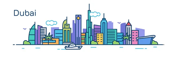 Vector Ilustración Trazo Diseño Silueta Del Horizonte Dubai Icono Ciudad — Vector de stock