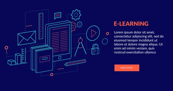 Diseño Trazo Ilustración Vectorial Portátil Con Iconos Learning Sobre Fondo — Vector de stock