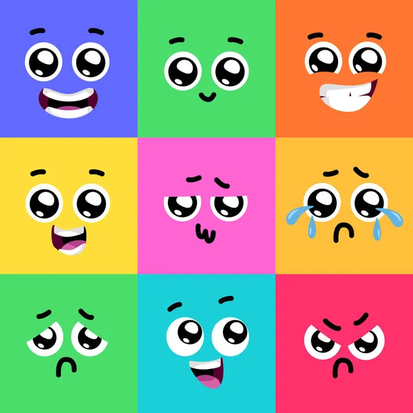 Wektor Ilustracja Design Ładny Zabawny Emocje Wielkie Oczy Emotikony Emoji — Wektor stockowy
