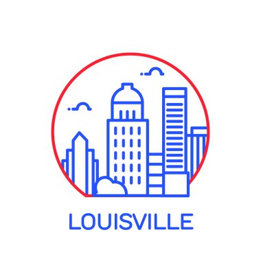 vektör illüstrasyon kontur tasarımı manzarası şehir silueti gökdelenler ve beyaz arka plan üzerinde izole metin Louisville