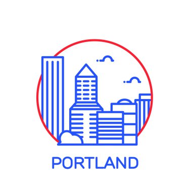 vektör illüstrasyon kontur tasarımı manzarası şehir silueti gökdelenler ve beyaz arka plan üzerinde izole metin Portland