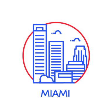 vektör illüstrasyon kontur tasarımı manzarası şehir silueti gökdelenler ve beyaz arka plan üzerinde izole metin Miami