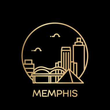 illüstrasyon kontur tasarım manzarası şehir silueti gökdelenler ve metin Memphis siyah arka plan üzerine vektör