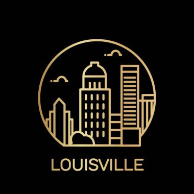 illüstrasyon kontur tasarım manzarası şehir silueti gökdelenler ve siyah arka plan üzerinde metin Louisville ile vektör