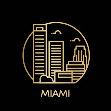 illüstrasyon kontur tasarım manzarası şehir silueti gökdelenler ve siyah arka plan üzerinde metin Miami ile vektör