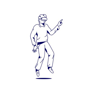 genç erkek beyaz arka plan üzerinde izole sanal gerçeklik kulaklık kullanarak tasarımını illüstrasyon vektör 