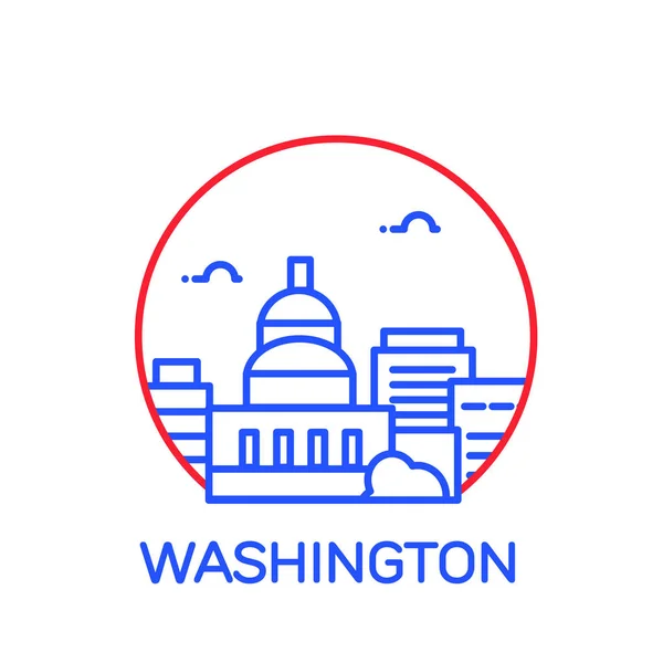 矢量图描边城市剪影的设计与摩天大楼和文本华盛顿孤立的白色背景 — 图库矢量图片