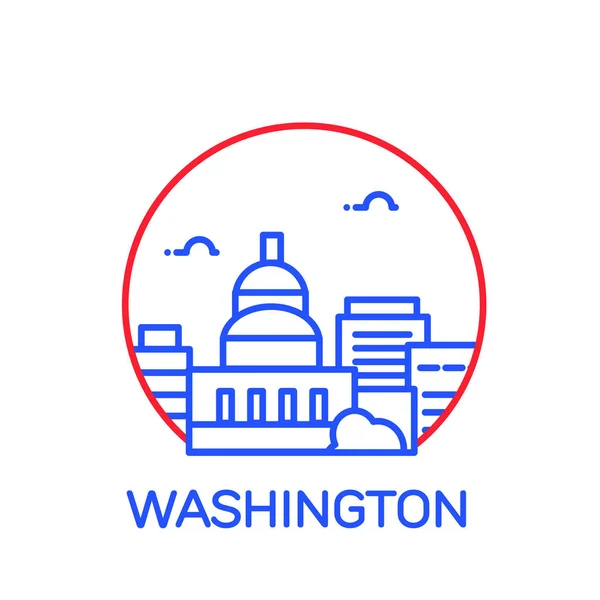 Vektoros Illusztráció Stroke Design Skyline Város Sziluett Felhőkarcolók Szöveg Washington — Stock Vector