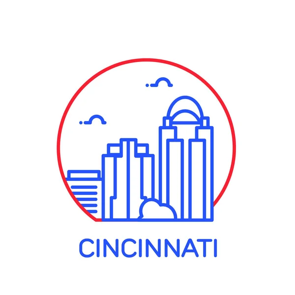 Vektoros Illusztráció Stroke Design Skyline Város Sziluett Felhőkarcolók Szöveg Cincinnati — Stock Vector