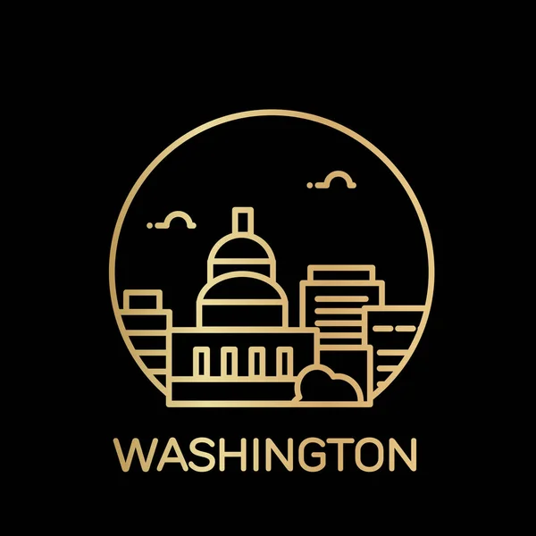 高層ビルと黒い背景にテキスト ワシントン スカイライン都市シルエットのベクター イラスト ストローク デザイン — ストックベクタ