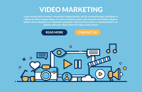 Diseño Del Trazo Ilustración Vectorial Del Ordenador Portátil Video Marketing — Vector de stock