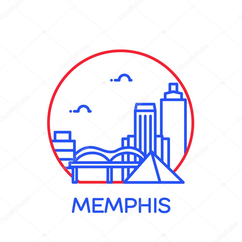 vector illustration stroke design of skyline city silhouette with skyscrapers and text Memphis isolated on white background