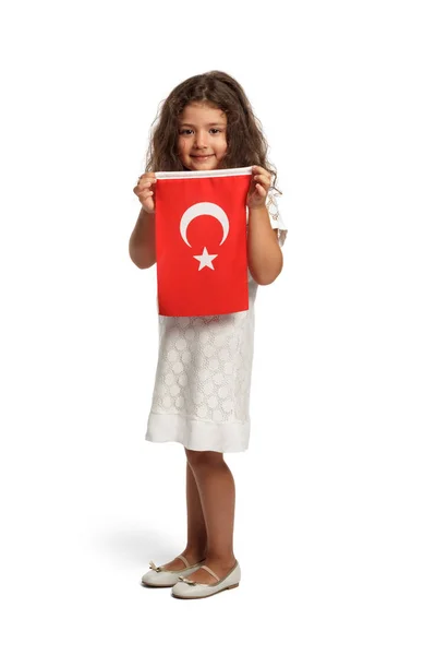 Το χαριτωμένο μικρό κορίτσι με τη σημαία της Τουρκίας — Φωτογραφία Αρχείου