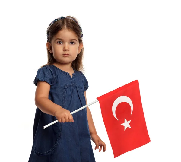 Mignonne petite fille avec drapeau de la Turquie — Photo